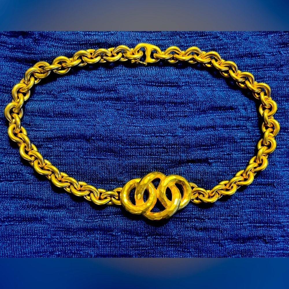 D’Orlan Signed Vintage Gold-toned Triple Knot Choker Necklace, 16 3/4”